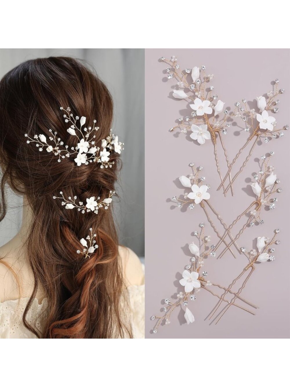 Women's Gold 2 6 Pieces Handmade Gold Leaf Pearls Flower Bridal Hair Bridesmaid